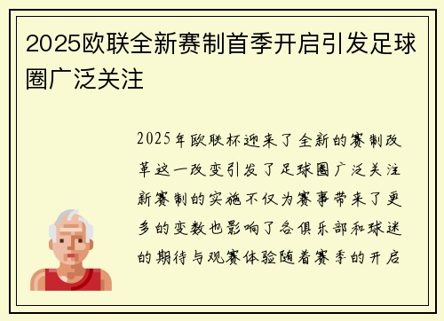 2025欧联全新赛制首季开启引发足球圈广泛关注 2025欧联全新赛制首季开启引发足球圈广泛关注