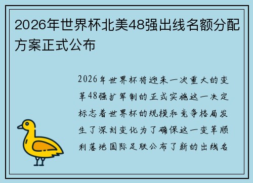 2026年世界杯北美48强出线名额分配方案正式公布